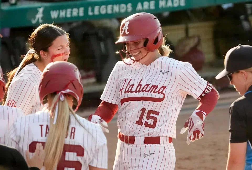 April 17, 2026; Tuscaloosa, AL, USA; Alabama batter Brooke Wells comes home with a home run at Rhoads Stadium as Alabama hosted Kentucky in the first game of the weekend series. | Gary Cosby Jr. / USA TODAY NETWORK via Imagn Images