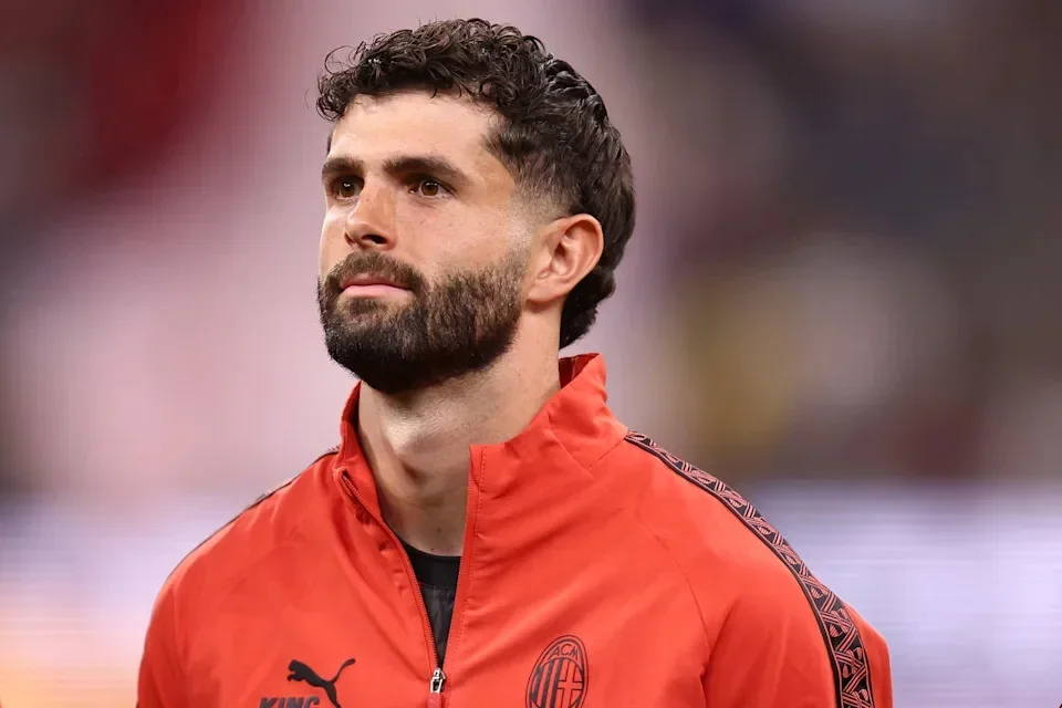 Milan, Italy - April 26: Christian Pulisic of Ac Milan looks on during the Serie A match between AC Milan and Juventus Fc at Stadio Giuseppe Meazza (San Siro) on April 26, 2026 in Milan Italy. (Photo by sportinfoto/DeFodi Images/DeFodi via Getty Images)